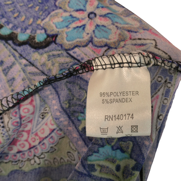 Reborn Sheath Dress Womens Large Blue Purple Multi Floral Flare Sleeves Boho - Picture 9 of 11